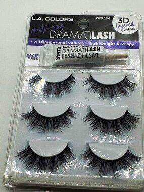 LA Colors Dramatilash Multi Latex Free Pack 3D Lashes Clear Adhesive CBEL284 New